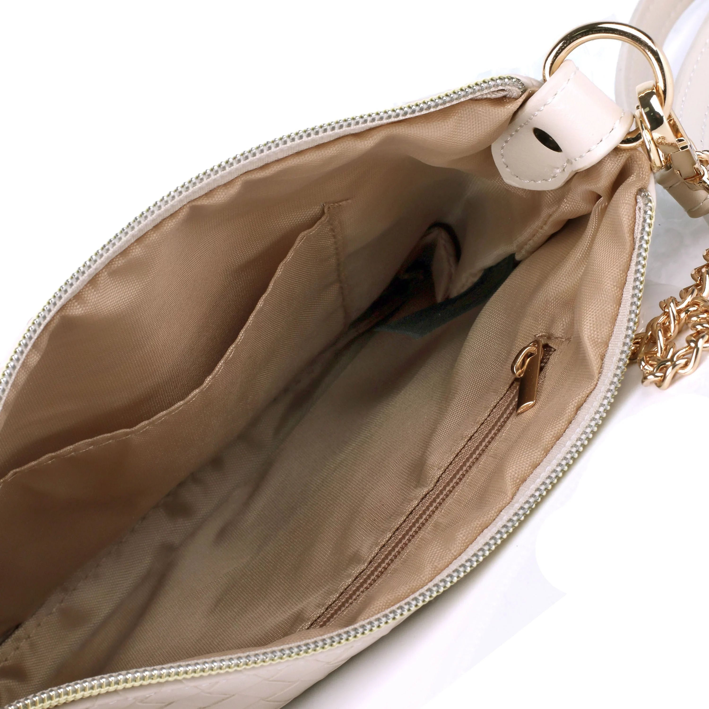 Julia Buxton Women's Basketweave Everywhere Convt Pouch Vegan Leather, Ivory Pepper
