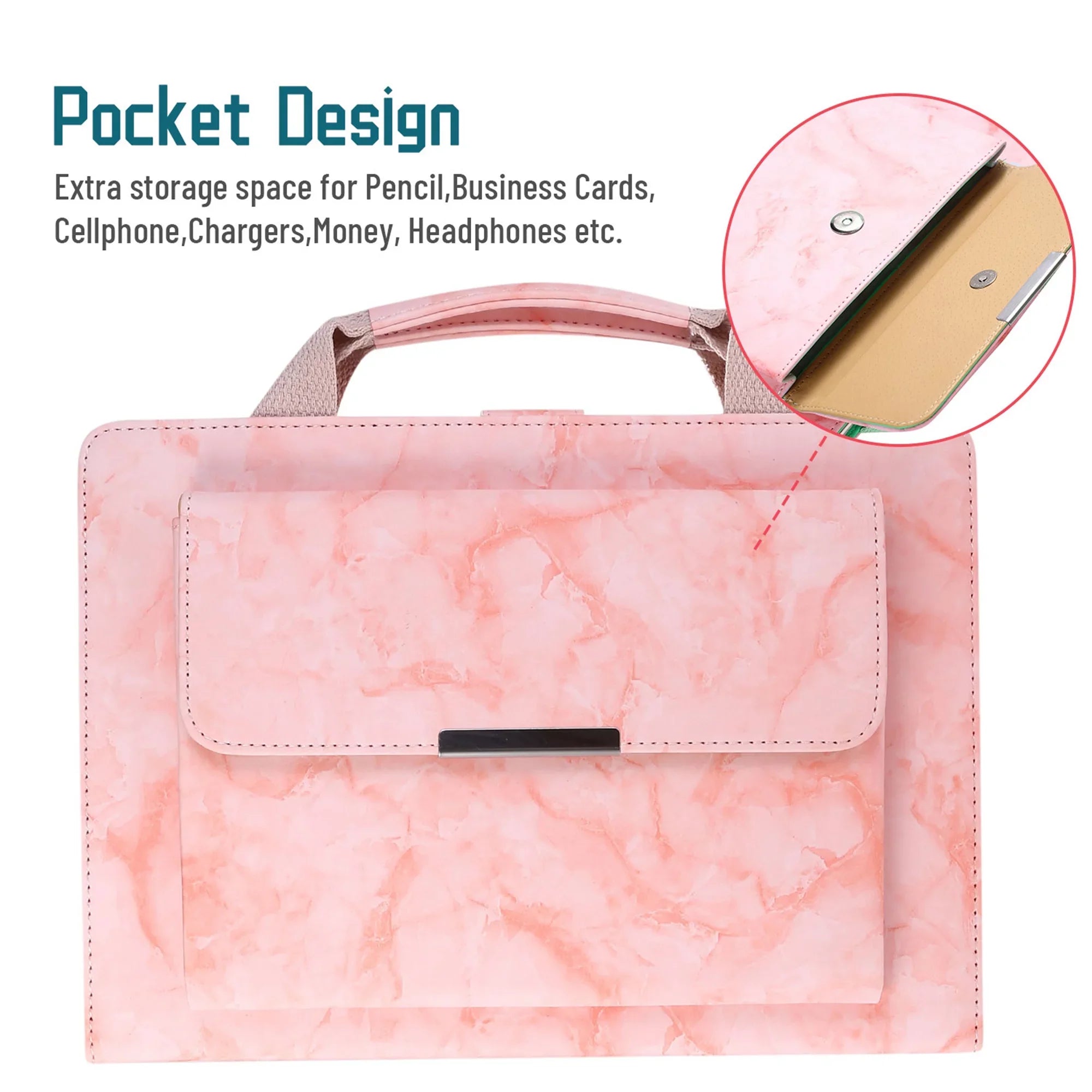 iPad 6th Generation Case, iPad 5th Gen Case, iPad Air 2 & 1st/iPad Pro 9.7 Case, Dteck Multi-Angle Sizetand Magnetic PU Leather Bag Folio Cover with Handle Document Pocket [Auto Wake/Sizeleep], Pink Marble