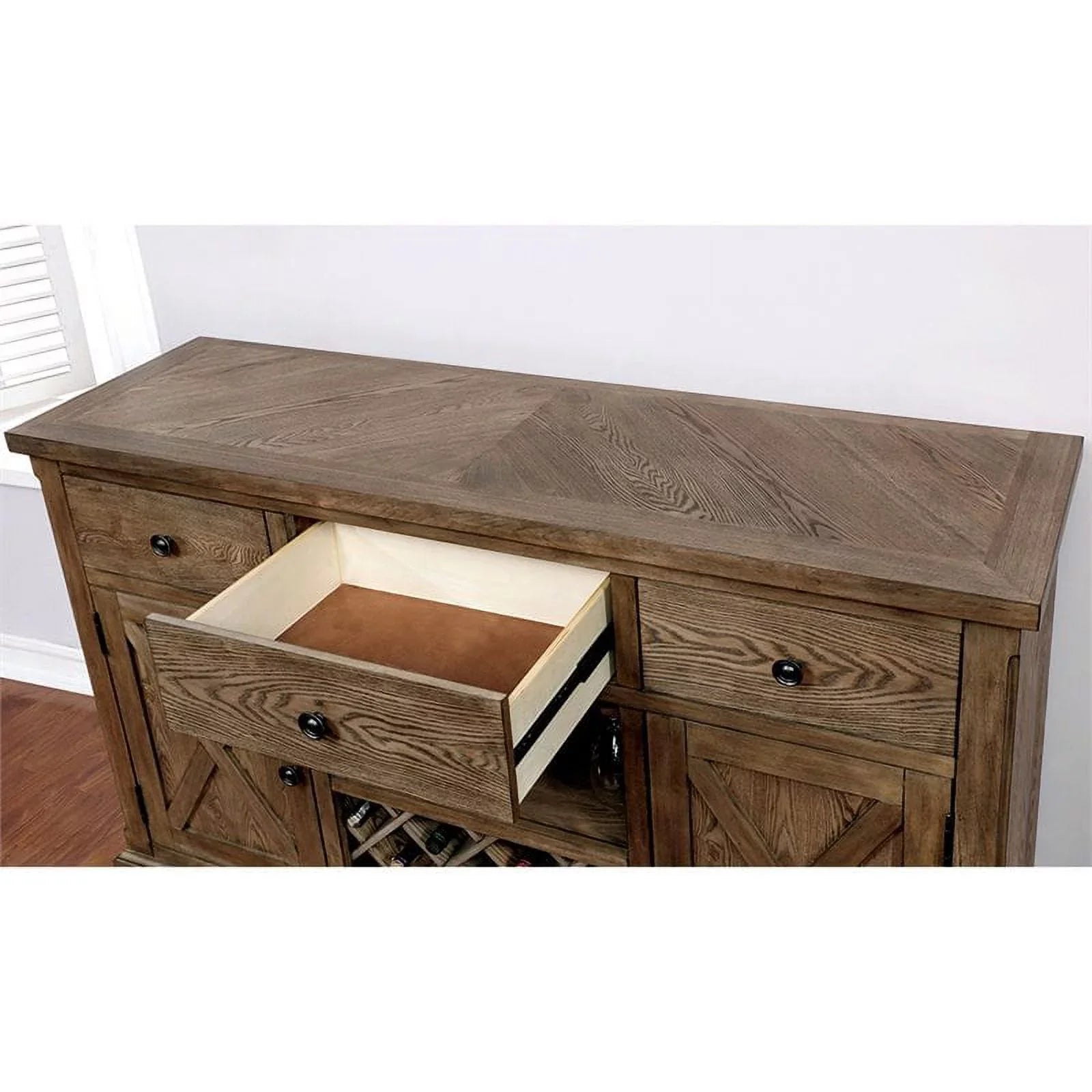 Furniture of America Kora Rustic Wood Multi-Sizetorage Buffet in Light Oak