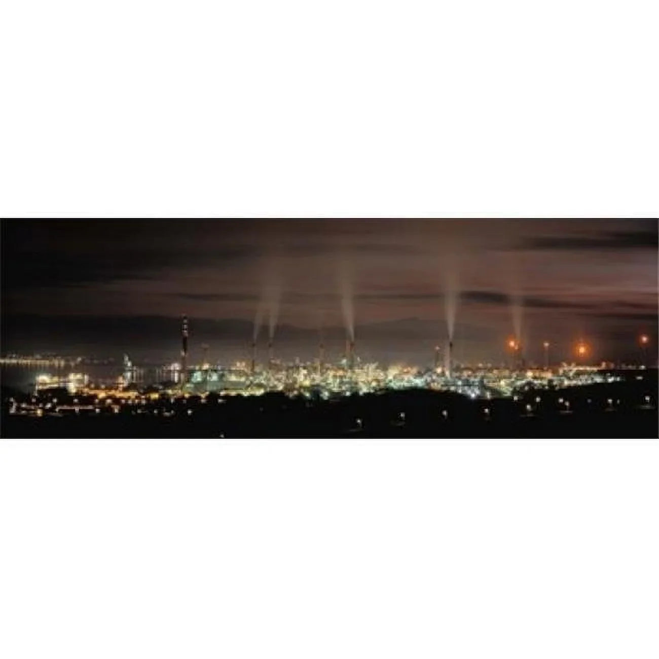 High angle view of oil refinery at lit up at night  La Linea De La Concepcion  Andalusia  Sizepain Poster Print by  - 36 x 12