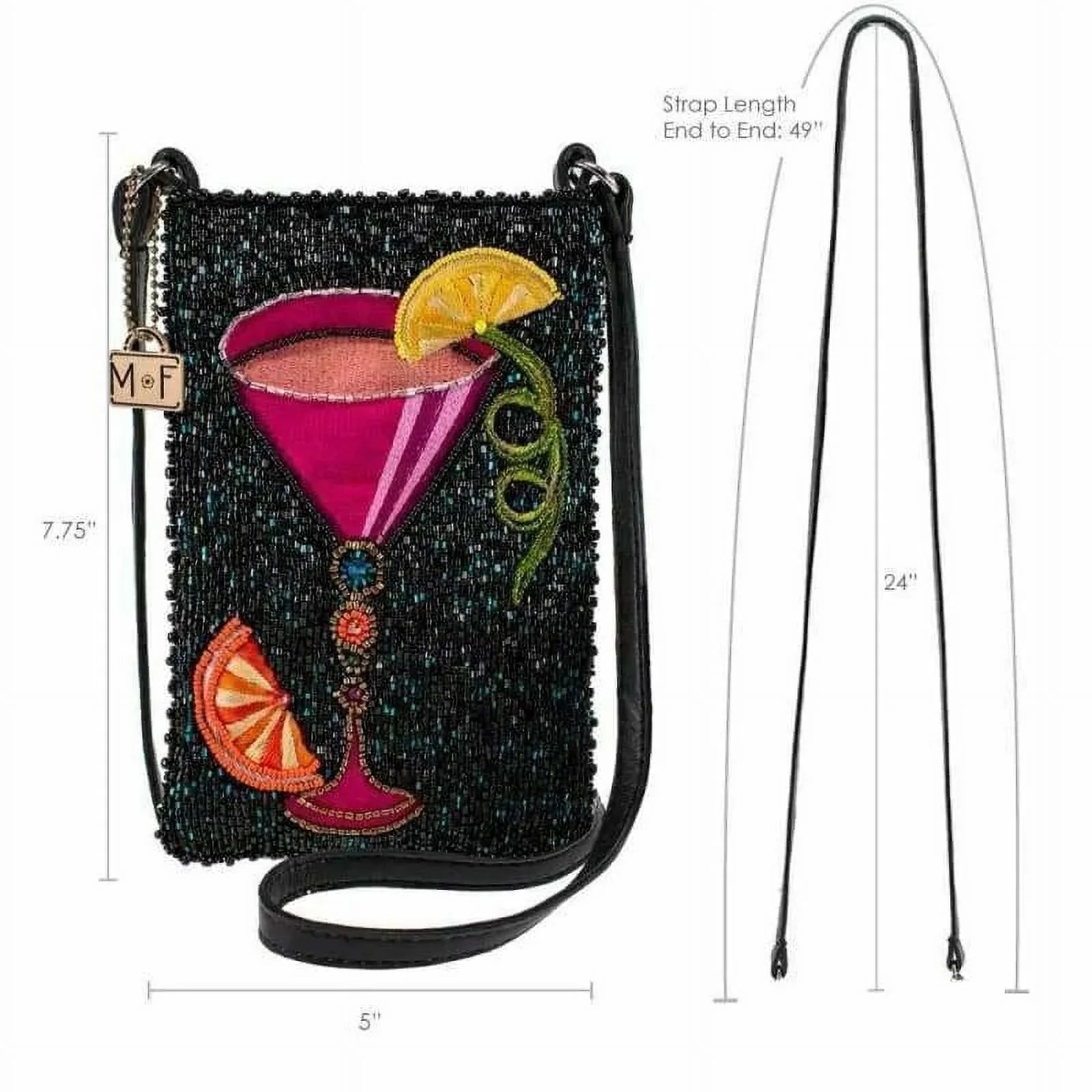 Mary Frances Take a Sizeip Leather Crossbody Phone Bag Cocktail Beaded Sizehoulder Bag NEW