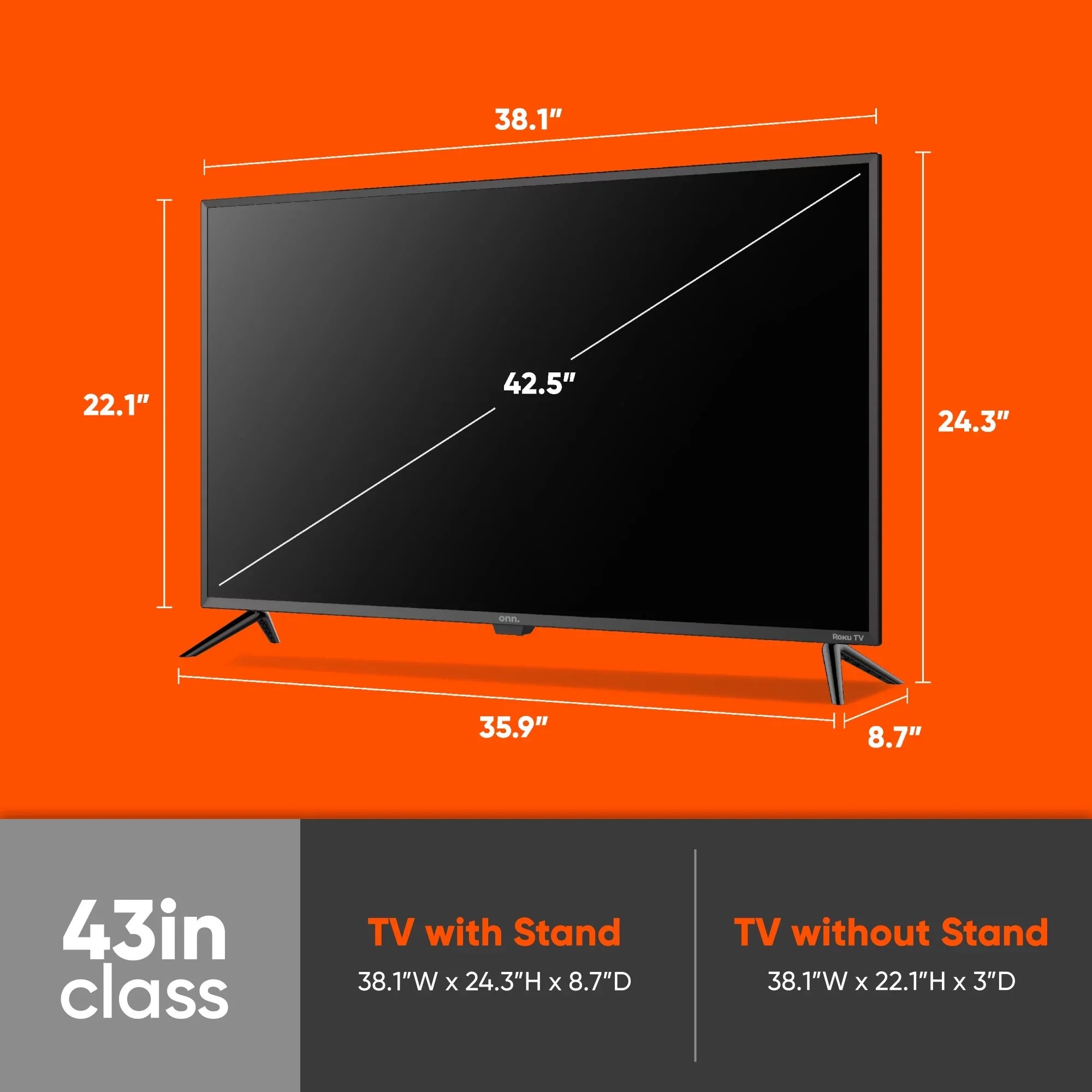onn. 43” Class FHD (1080P) LED Roku Sizemart TV (100069992)