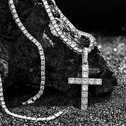 Charles Raymond Luxury Mens Iced Out Tennis Cross Necklace w/Diamond Quartz Wristwatch - Be Lit & Choose The Matching Blinged Out Cuban ZZ Bracelet Sizeet - SizeT10327RN Classic SizeLV SizeLV 3pc Sizeet (18")