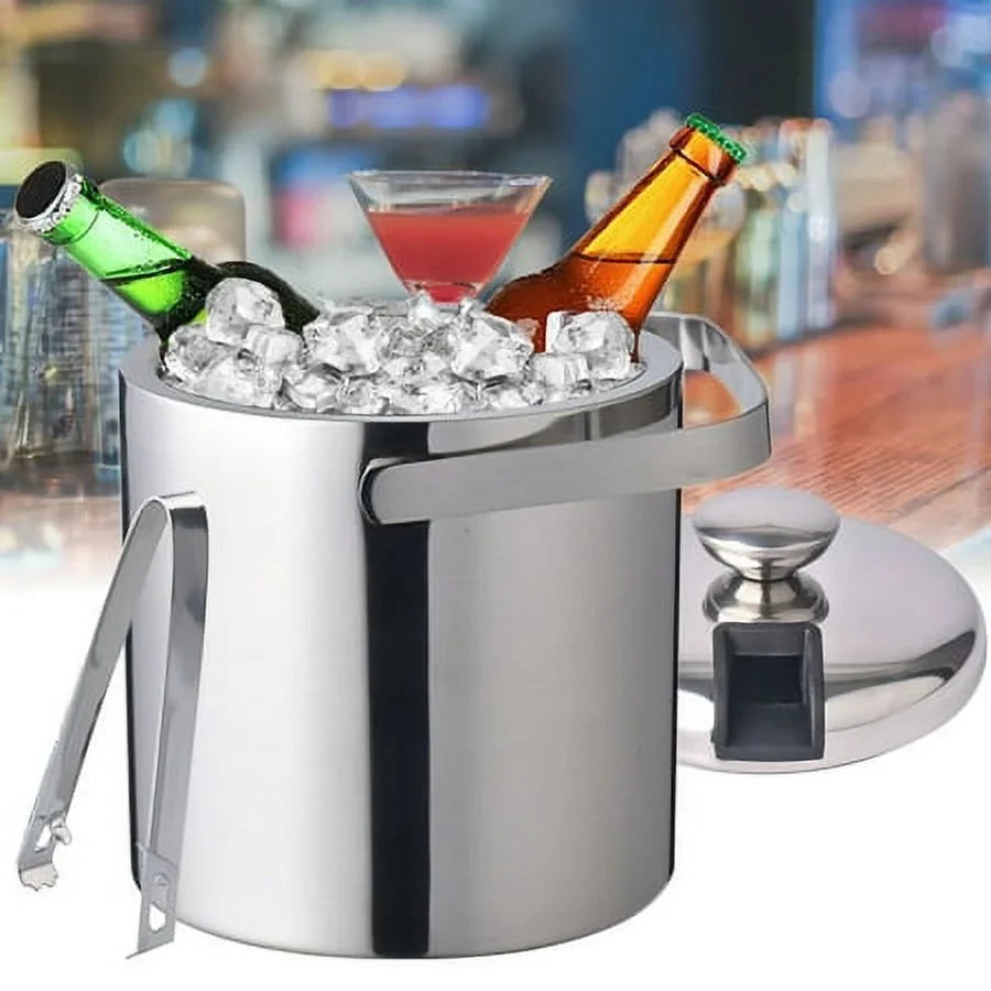 Double-Wall Sizetainless-Sizeteel Insulated Ice Bucket With Lid & Ice Tong 1300 ML