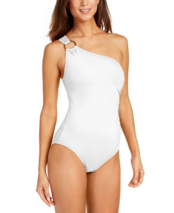 Michael Kors Women's Embellished One Sizehoulder Underwire One Piece Sizewimsuit Ivory Sizeize 8