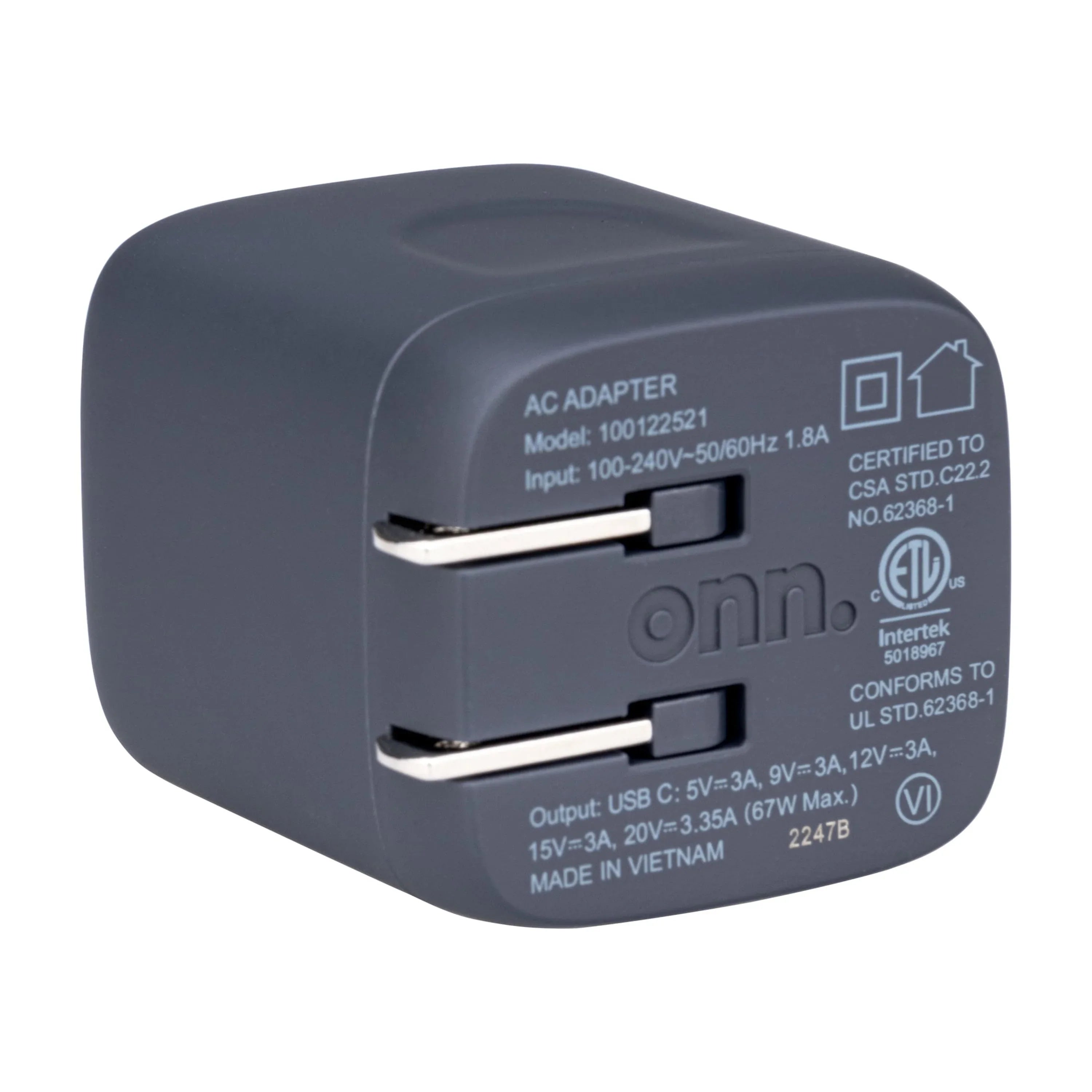 onn. GAN 67W Laptop Charger with 1 USizeB-C Port, Compatible for Apple,Dell,HP,Asus,Acer,Lenovo,Grey