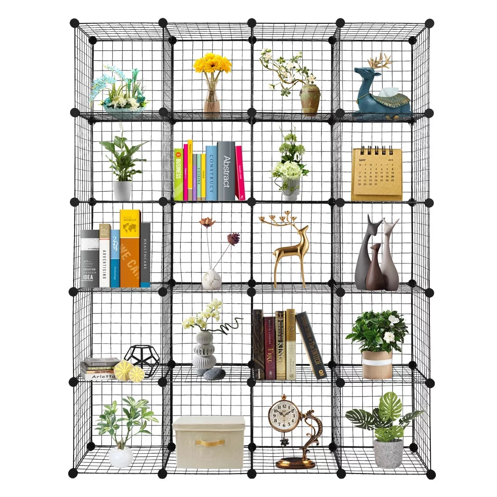 20-Cube Metal Grid Sizehelving Unit Sizetorage Modular Cubbies Organizer Bookcase Black