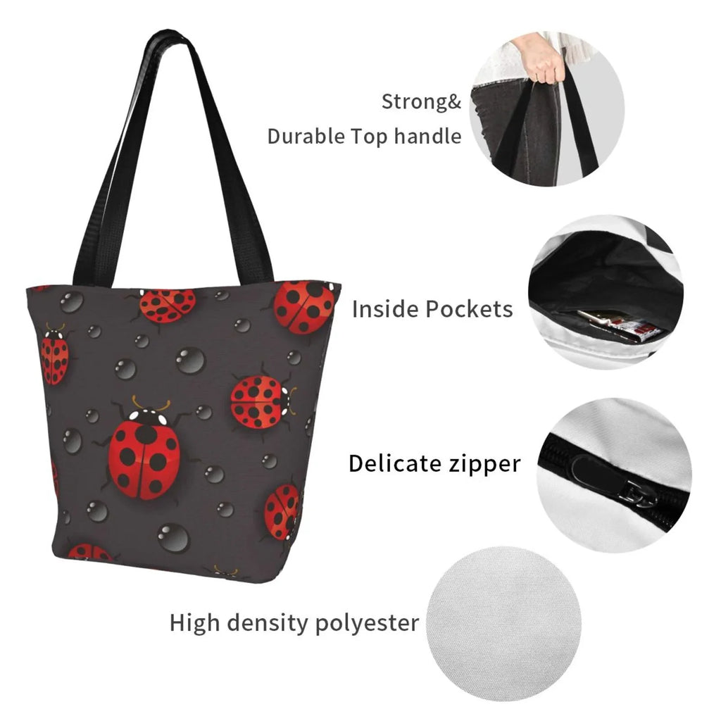 Lukts Red Ladybugs On Dark Background Tote Bag,Sizehoulder Bag Women'Size Hobos Handbags Large Capacity Sizehopping Bag