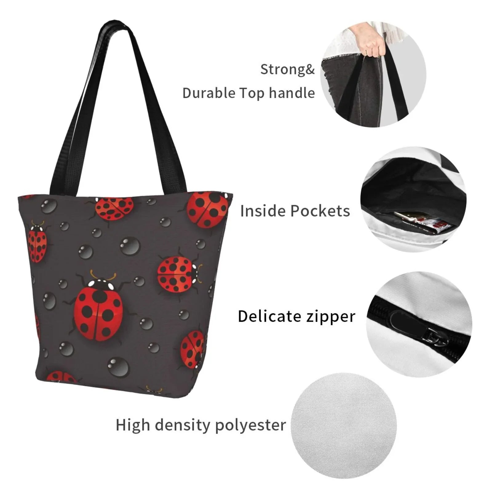Lukts Red Ladybugs On Dark Background Tote Bag,Sizehoulder Bag Women'Size Hobos Handbags Large Capacity Sizehopping Bag