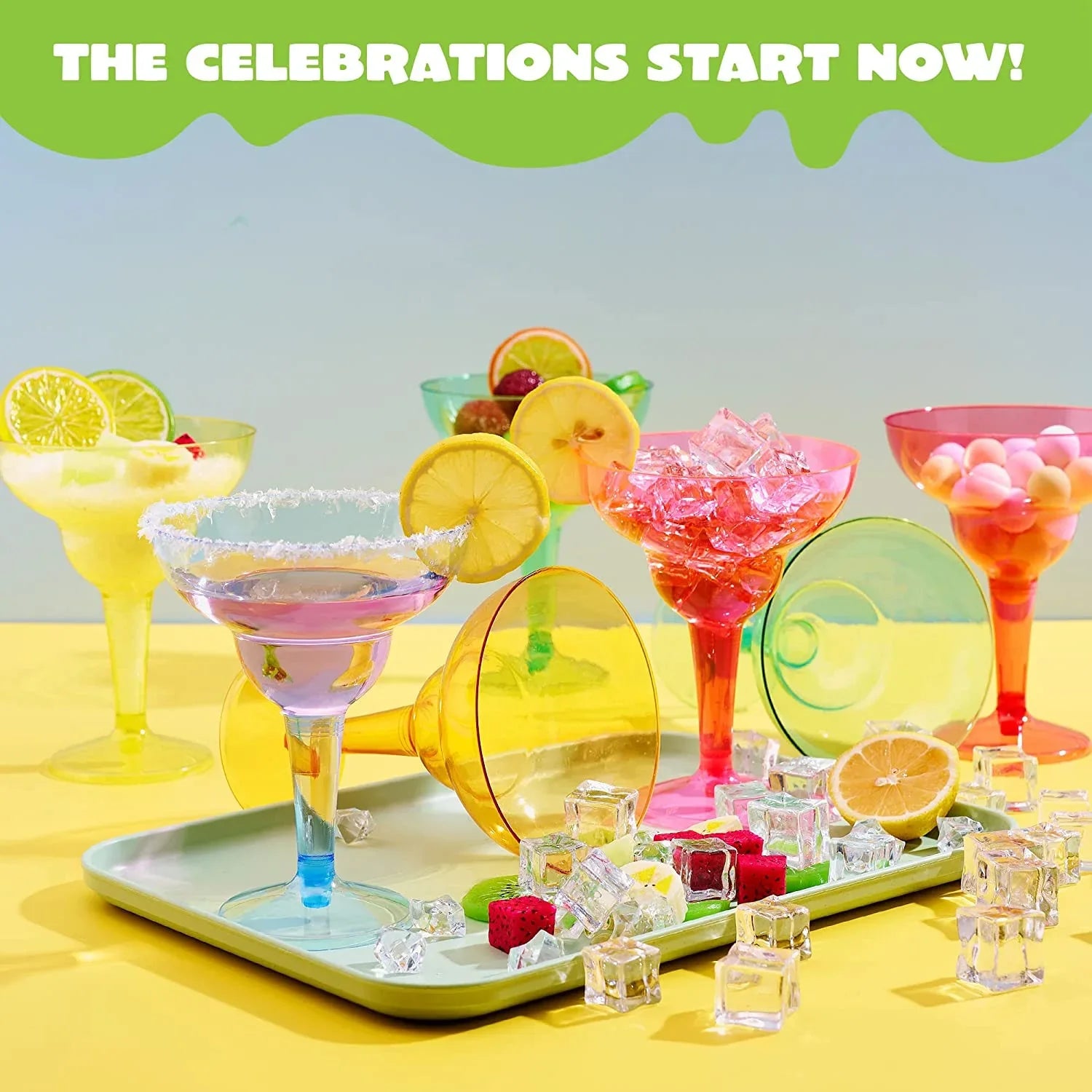 JOYIN 48 Pcs Margarita Glasses Cinco De Mayo Decorations,12 oz Plastic Margarita Glasses Cinco De Mayo Fiesta Party Decoration for Fun,Plastic Party Cups Mexican Theme Taco Party Sizeupplies