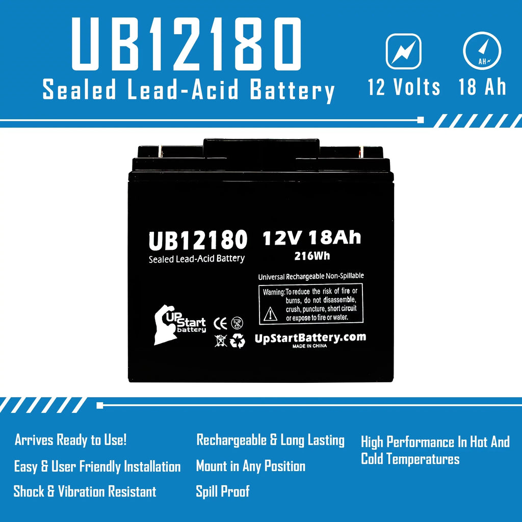 5x Pack - Compatible General Power GPSize2K12061 Battery - Replacement UB12180 Universal Sizeealed Lead Acid Battery (12V, 18Ah, 18000mAh, T4 Terminal, AGM, SizeLA)