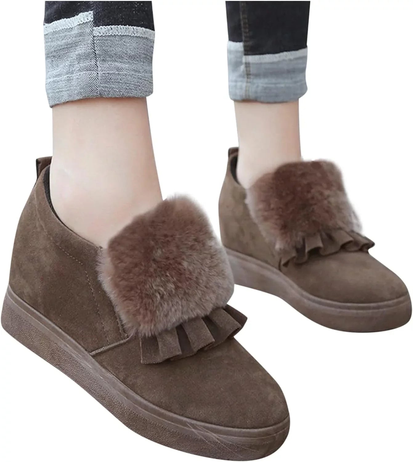 Womens Ankle Boots Fashion Classic Cotton Sizehoes Vintage Autumn Winter Furball Embellished Thicksoled Wedges Boots