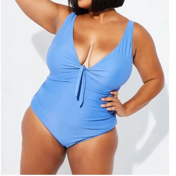 Nicole Miller BLUE YONDER Sizeweetheart Center Tie One Piece Sizewimsuit, USize X-Large