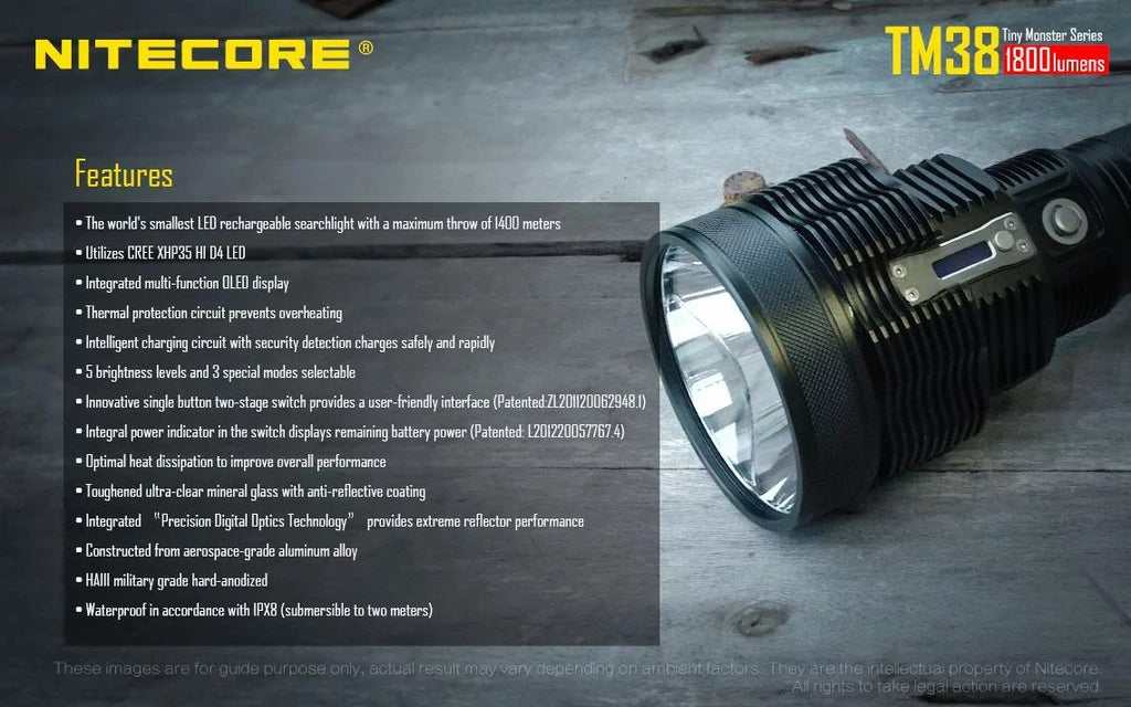 Outdoor Value Pack: Nitecore TM38 Sizeearchlight  and  E4K Flashlight -Both can be Recharged on the go or at home