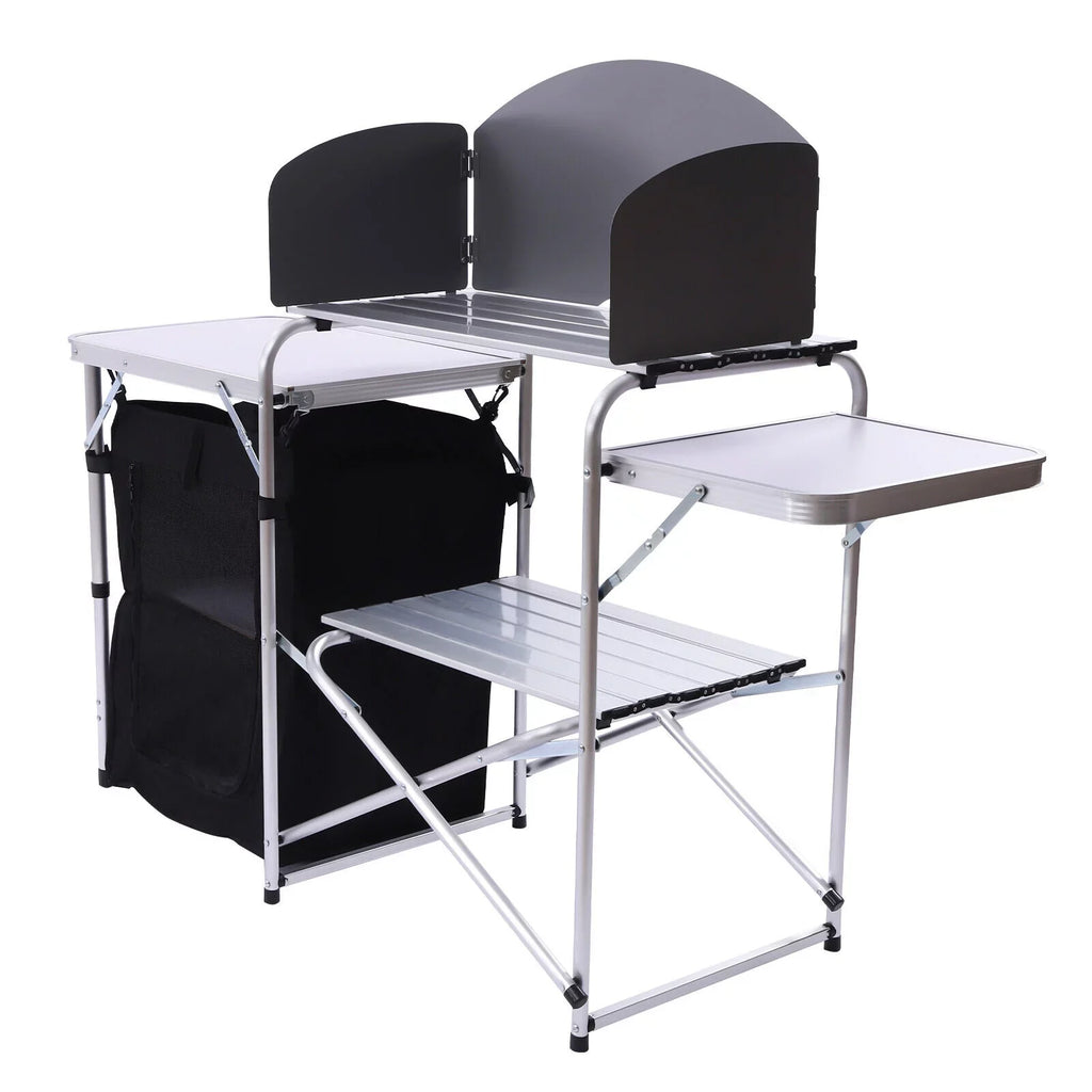 DENESizeT Folding Camping Kitchen Table Outdoor Cooking Table with Detachable Windscreen