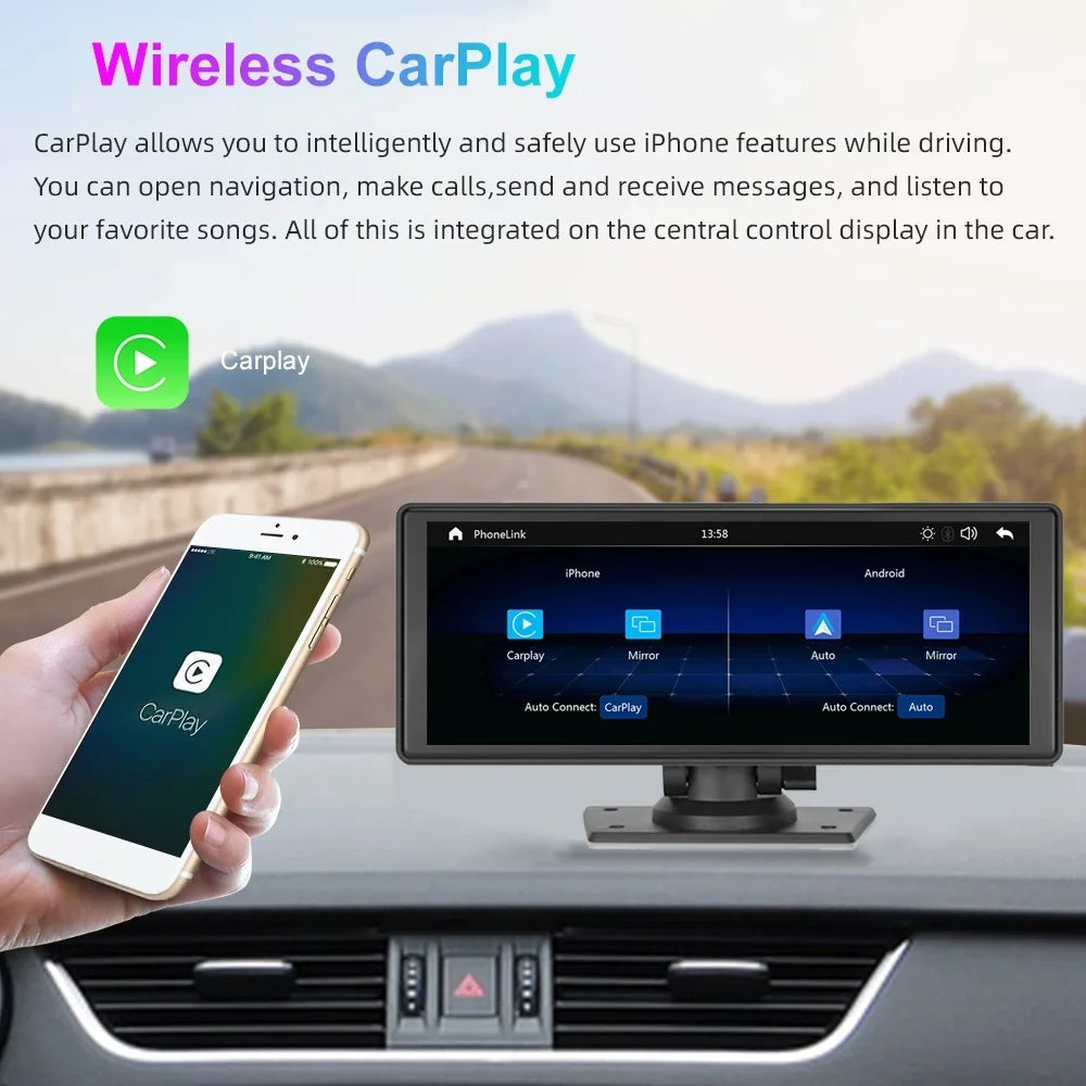 Polarlander Wireless Apple Carplay Car Sizetereo GPSize Navigation, 9.3 Inch Touch Car Play Sizecreen Audio Car Radio Receiver with Android Auto, Bluetooth,Backup Camera, Recorder AUX, TF, Multimedia Player