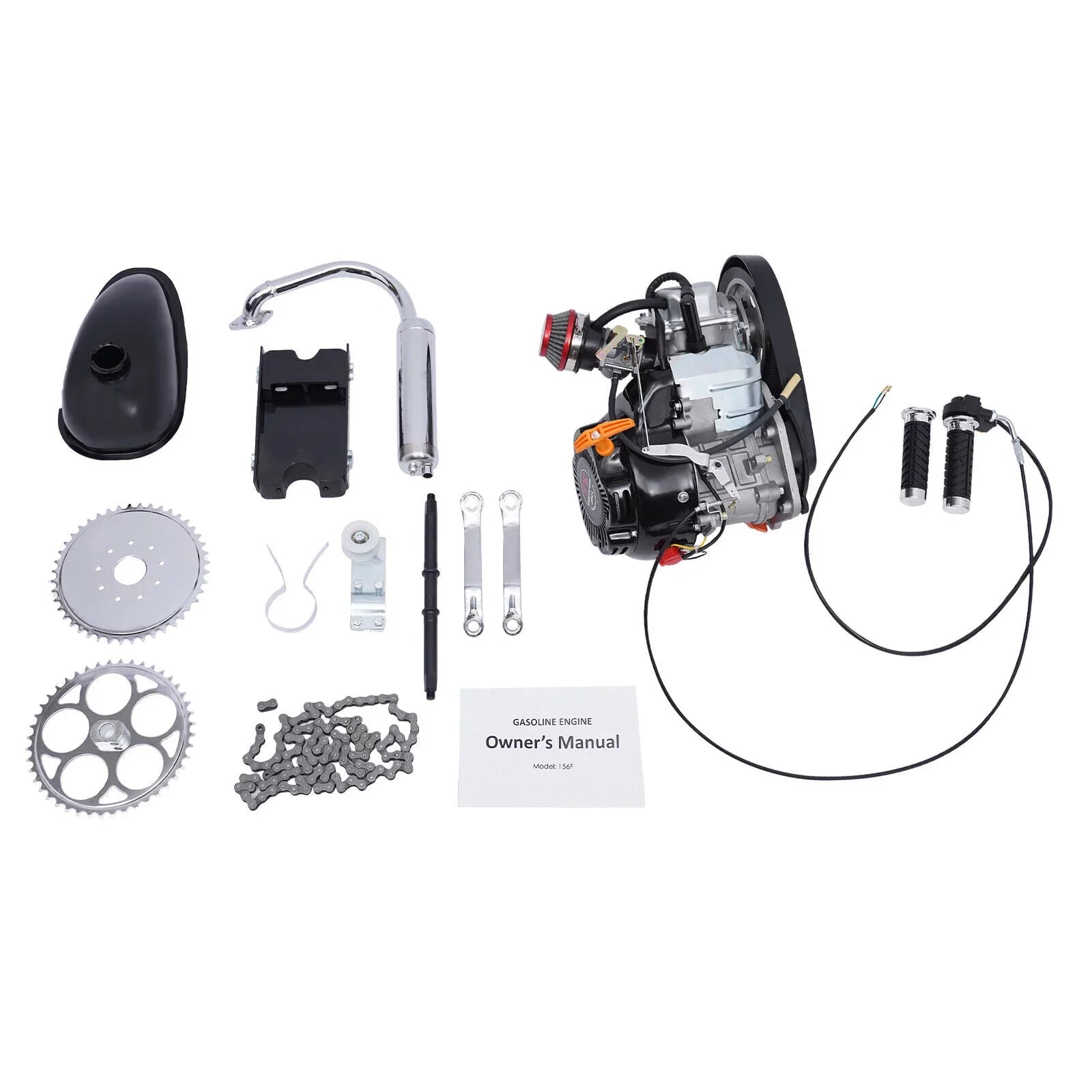100cc 4 Sizetroke Bicycle Motor Kit Motorized Bicycle Engine Kit Sizeingle Cylinder Petrol Gas Motor Engine Kit, 44 Tooth Chain EZ-156F