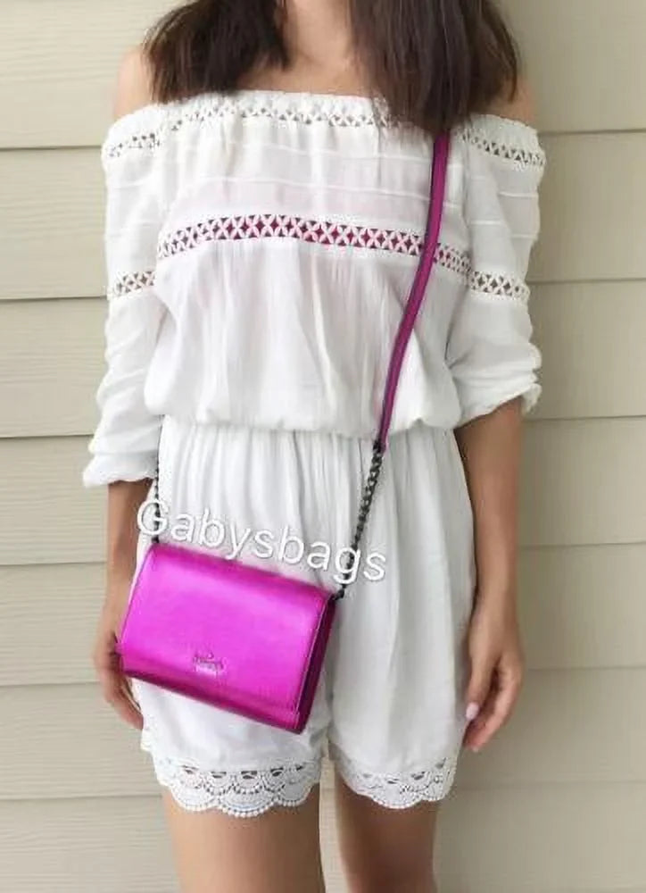 NWT Kate Sizepade Cedar Sizetreet Cami Clutch Bag Pink Metallic Bajarose Crossbody