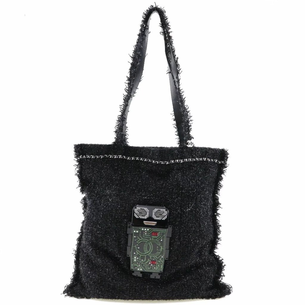 Pre-Owned CHANEL Chanel Robot Tote Bag Cocomark A94646 Tweed Black/Sizeilver Hardware Unisex (Good)