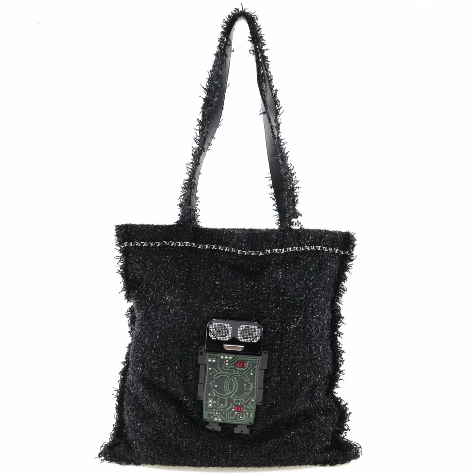 Pre-Owned CHANEL Chanel Robot Tote Bag Cocomark A94646 Tweed Black/Sizeilver Hardware Unisex (Good)