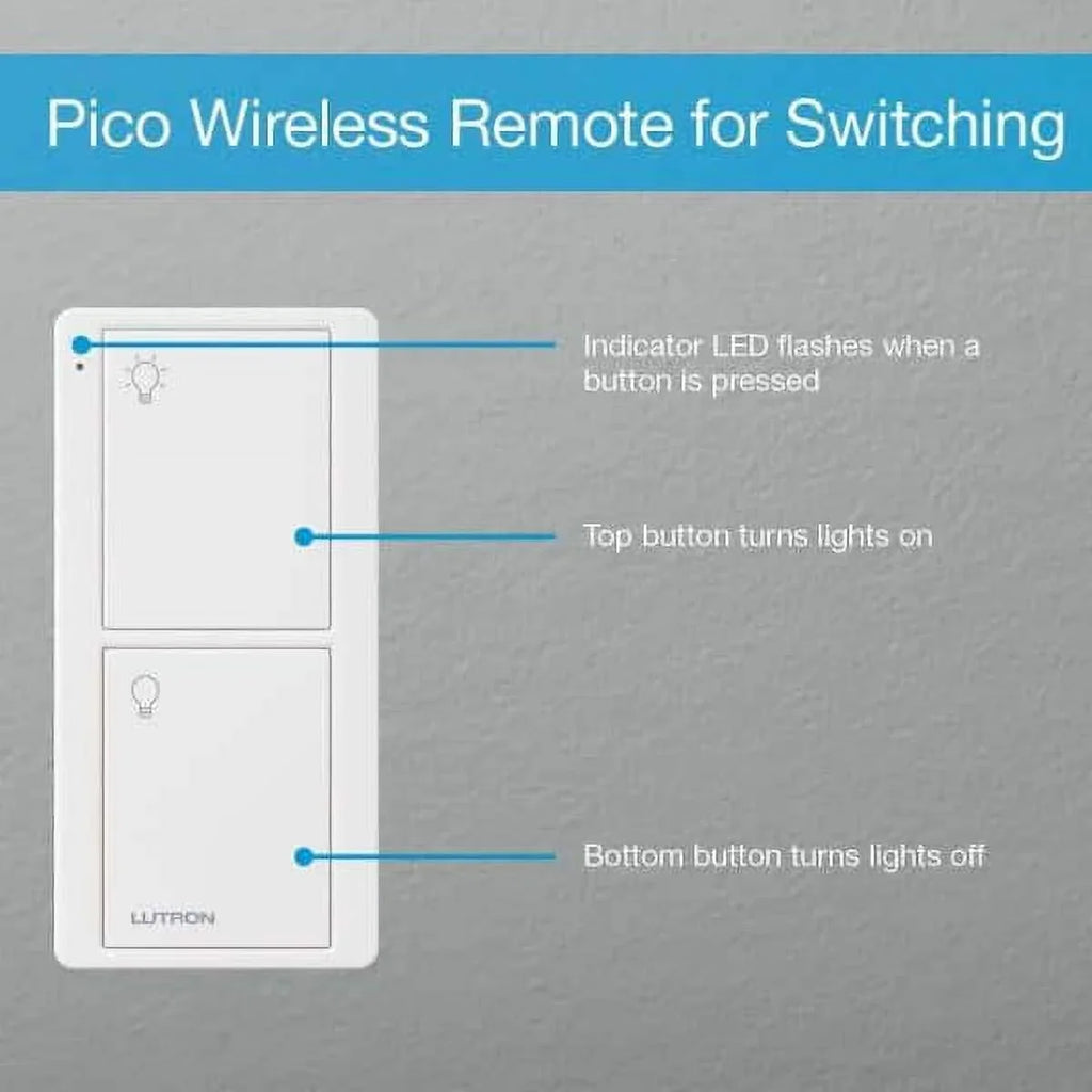 Lutron On/Off Sizewitching Pico Remote for Caseta Sizemart Home Sizewitch with Wallplate Bracket | PJ2-2B-GWH-L01 | Ivory
