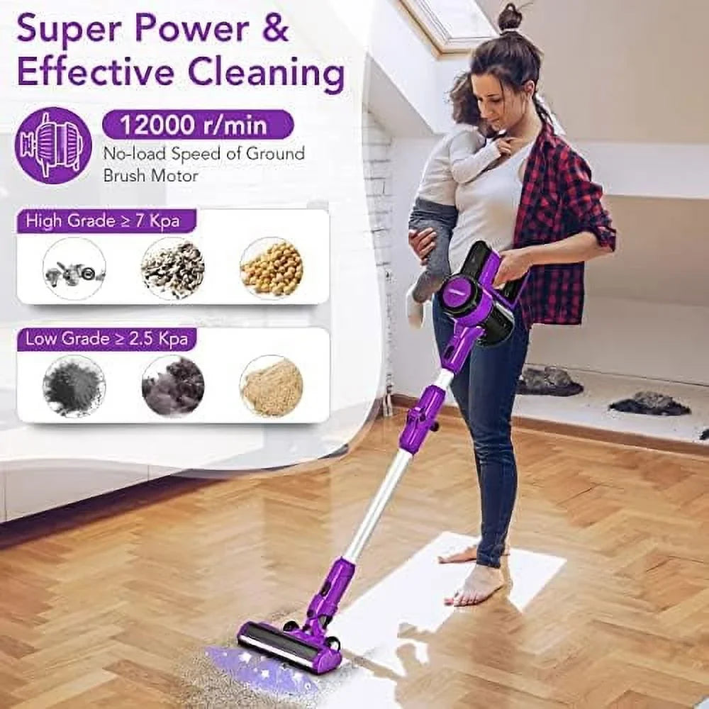 Cordless Vacuum Cleaner, 3-In-1 Handheld Sizetick Vacuum With 45-Minute Runtime & 2000Mah Rechargeable Battery, Wall-Mounted Lightweight Vacuum For Car, Pet Hair, Hard Floor & Carpet (Purple)