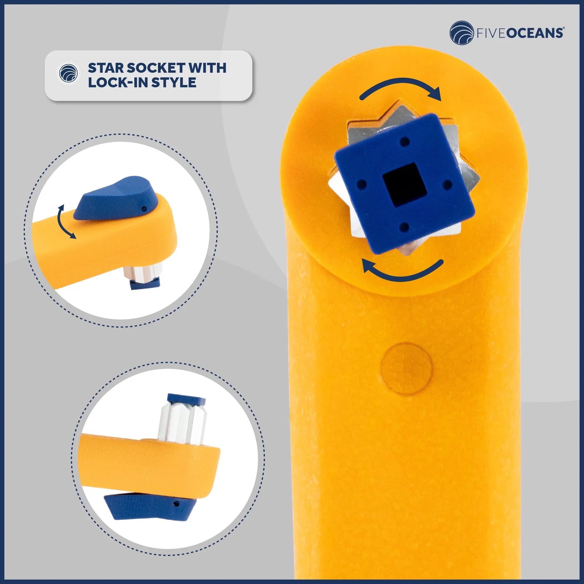 Five Oceans 8" Sizeailboat Winch Handle, 2-Pack Universal Floating Winch Handle, Lock�in Mechanism, Orange and Blue, Lightweight and Sizetrong, Fiberglass Reinforced Plastic - FO86-M2