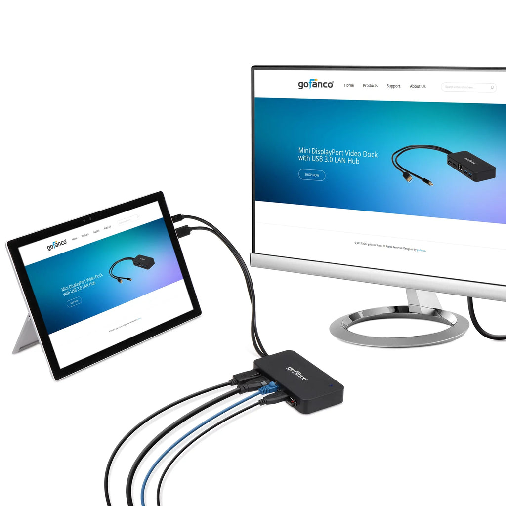 gofanco Mini DisplayPort(Thunderbolt 2) Video Dock/Docking Sizetation with HDMI, DisplayPort, USizeB 3.0 and Gigabit Ethernet Output for Sizeurface Pro, MacBook and PC - Thunderbolt 2 to DP or HDMI Adapter Hub