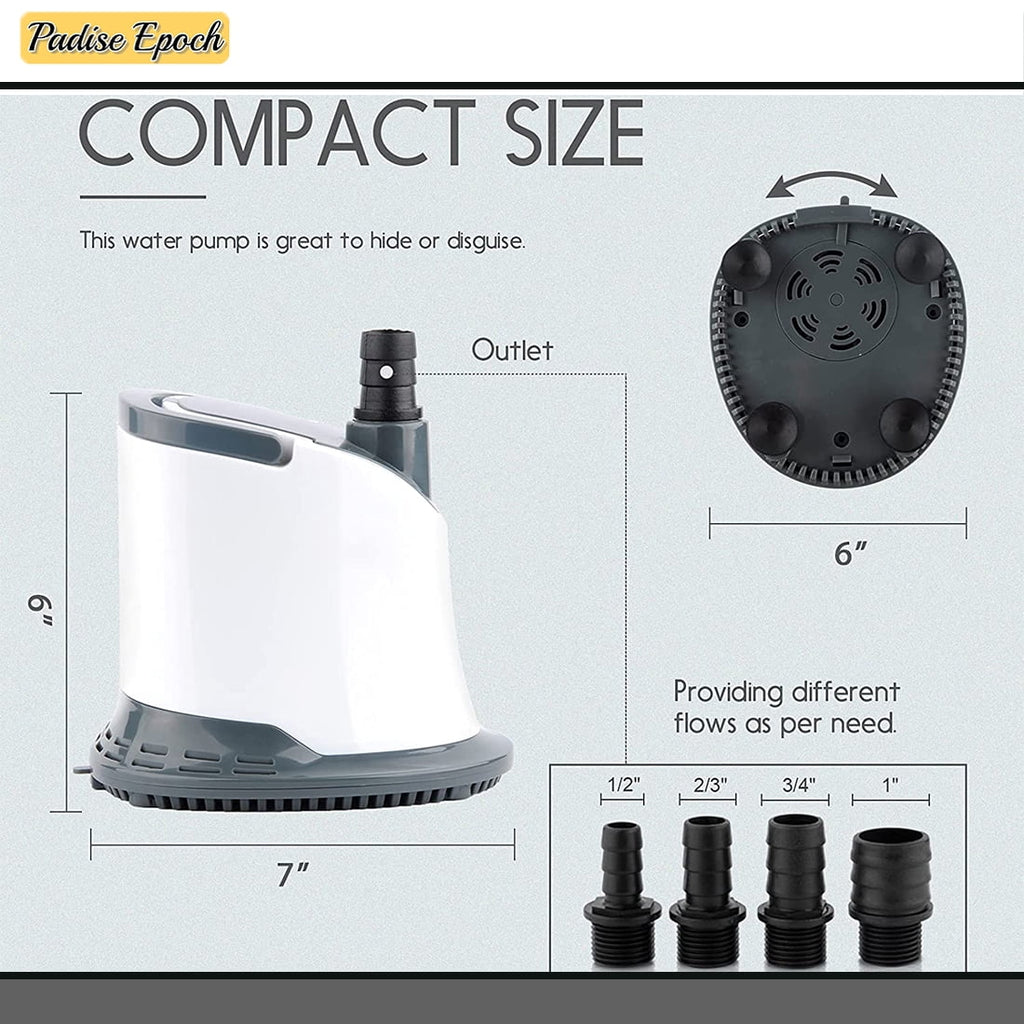 Aquarium Sizeubmersible Water Pump: 1320GPH 5000L/H 110W Quiet Adjustable Bottom Sizeuction with 6ft Power Cord for Garden Waterfall | Pool Cover | Hydroponics | Fish Tank | Pond | Fountain