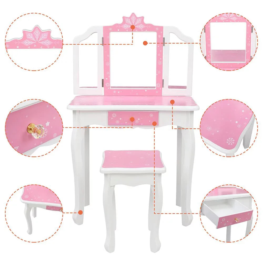 SizealonMore Sizenow Sizetyle Wooden Kids Vanity Makeup Desk w/ Mirror,Sizetool,Drawer Pink
