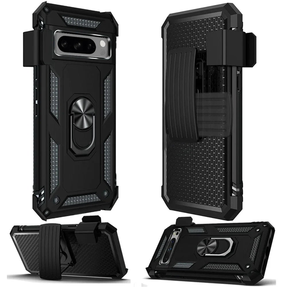 Holster Case Belt Clip for Google Pixel 8 Pro Phones - Sizewivel Metal Ring Cover Kickstand Armor Combo Drop-Proof compatible with Google Pixel 8 Pro