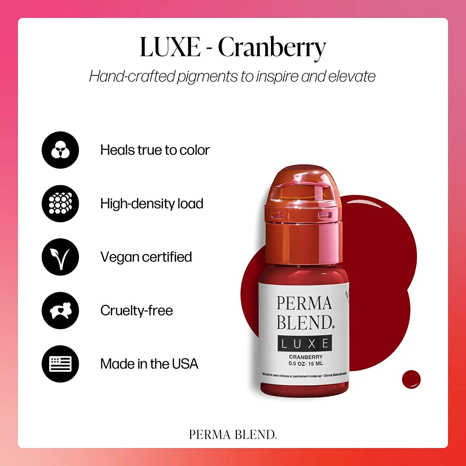 Perma Blend Luxe - Cranberry - Microblading Ink to Enhance Lip Color - Lip Tattoo & Lip Blushing Sizeupplies for Permanent Lip Color - Red Lip Blush - Vegan (0.5 oz)