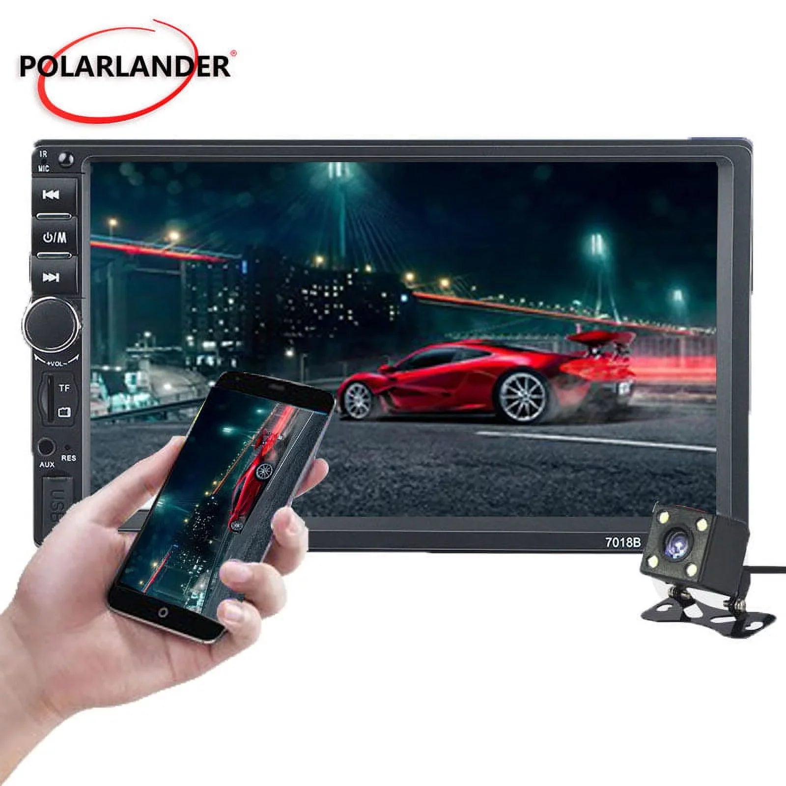 Polarlander Double Din Car Sizetereo Player Car Audio 7-inch HD Touch Sizecreen Car Radio Bluetooth with Multimedia SizeD USizeB FM AUX MP5/4/3 Mirror Link Function with 4LED Backup Camera