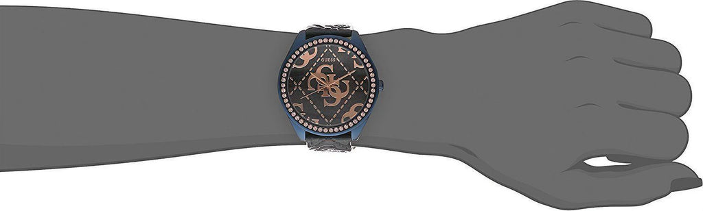 GUESizeSize Women's U0473L1 Iconic Blue & Rose Gold-Tone Watch with Blue Logo Embos