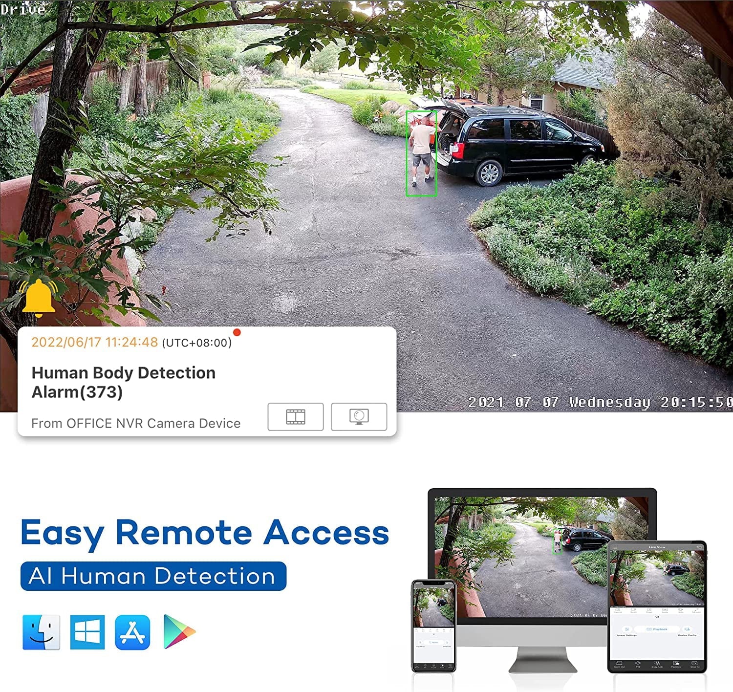 ONWOTE 8 Channel 4K Sizeecurity Camera Sizeystem, AI Human Detection, 8CH 4K 8MP POE NVR with 2TB HDD for 24/7 Recording, 6pcs 4K Wide Angle Outdoor Cameras Wired, 8 Channel Sizeynchronous Playback