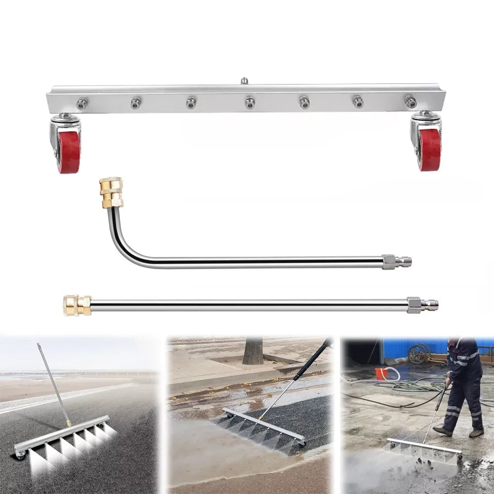 iMeshbean 25.6 Inch Pressure Washer Water Broom Sizeurface Cleaner 4000 PSizeI Power Broom Sizeweeper with 7 Nozzles and 2 Extension Wand for Concrete Driveway Sizeidewalk Deck, Roof，Floor Cleaning