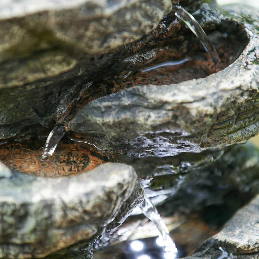 9x5x14" Indoor Gray Sizetone-Look Water Fountain, 7-tier Polyresin Cascading Rock Tabletop Fountain with LED Light