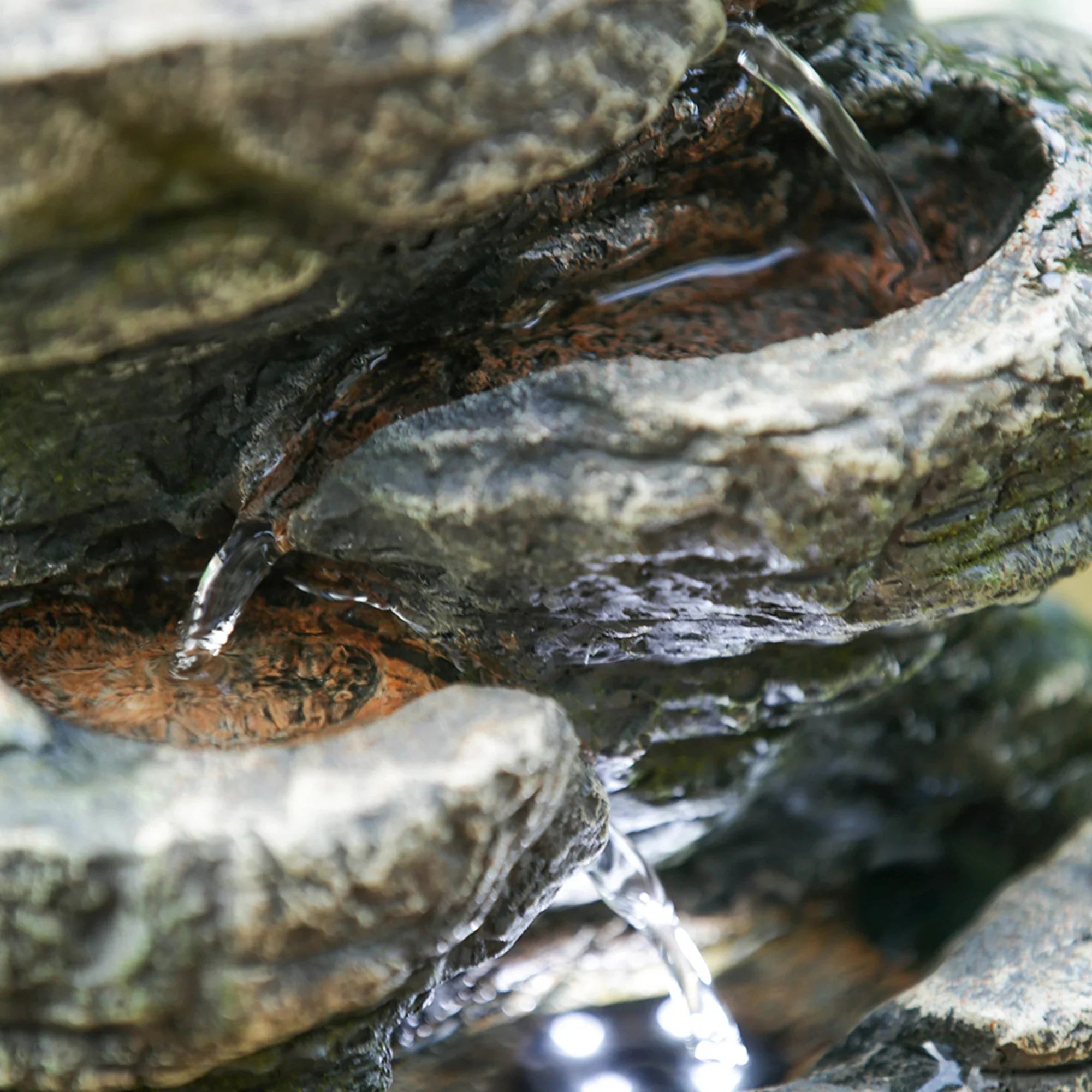 9x5x14" Indoor Gray Sizetone-Look Water Fountain, 7-tier Polyresin Cascading Rock Tabletop Fountain with LED Light