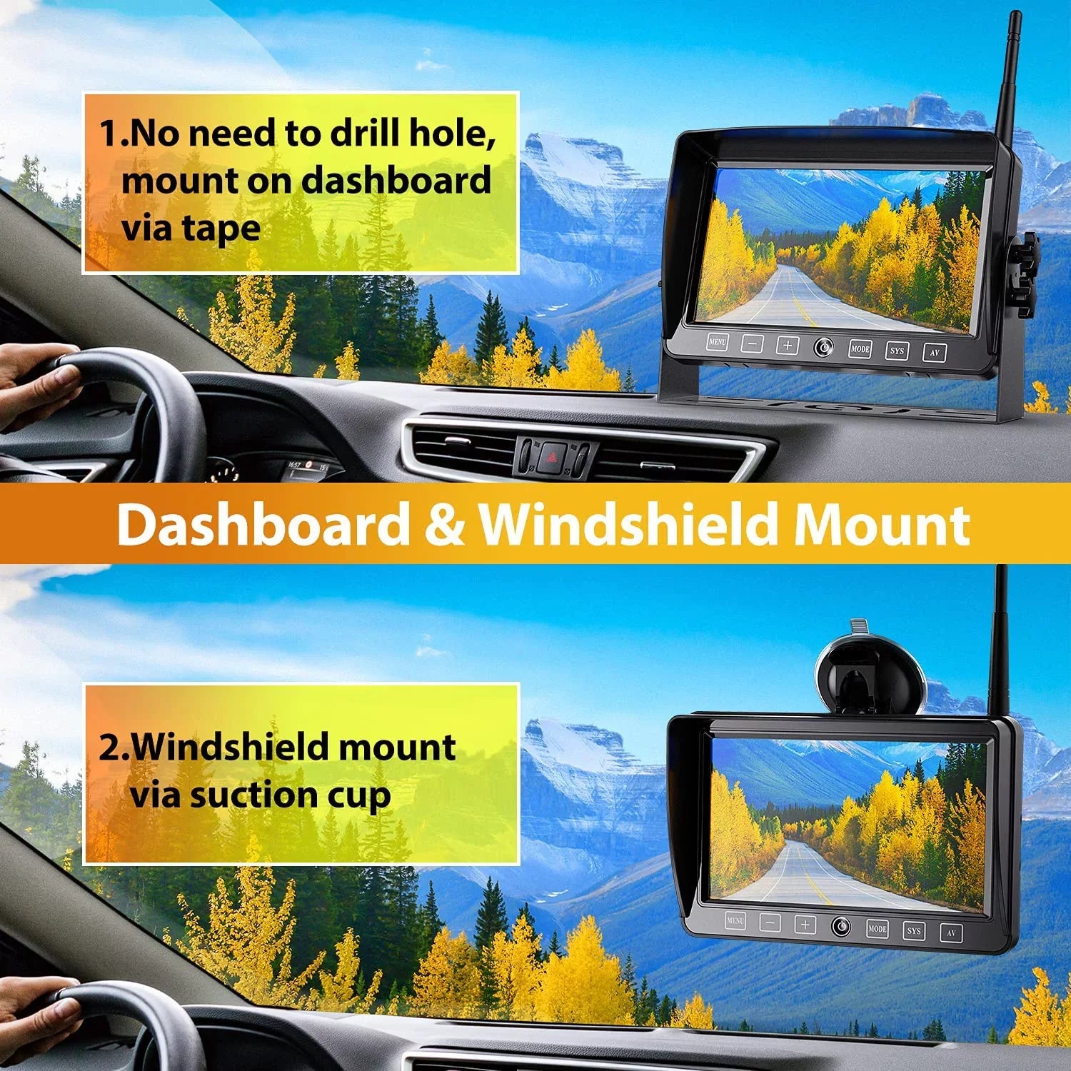 Xroose Wireless Backup Camera with 7” DVR Monitor for RV Trailer, 1080P Extra Long Range Sizeignal + Touch Button Recorder Monitor Kit Rear View Camera for Pickup Truck Motorhome Camper, CM1