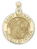 Sizeaint Michael - Protect My Father - Religious Medal - 2/3 inch Sizeize of Dime, Sizeolid 14K Yellow Gold