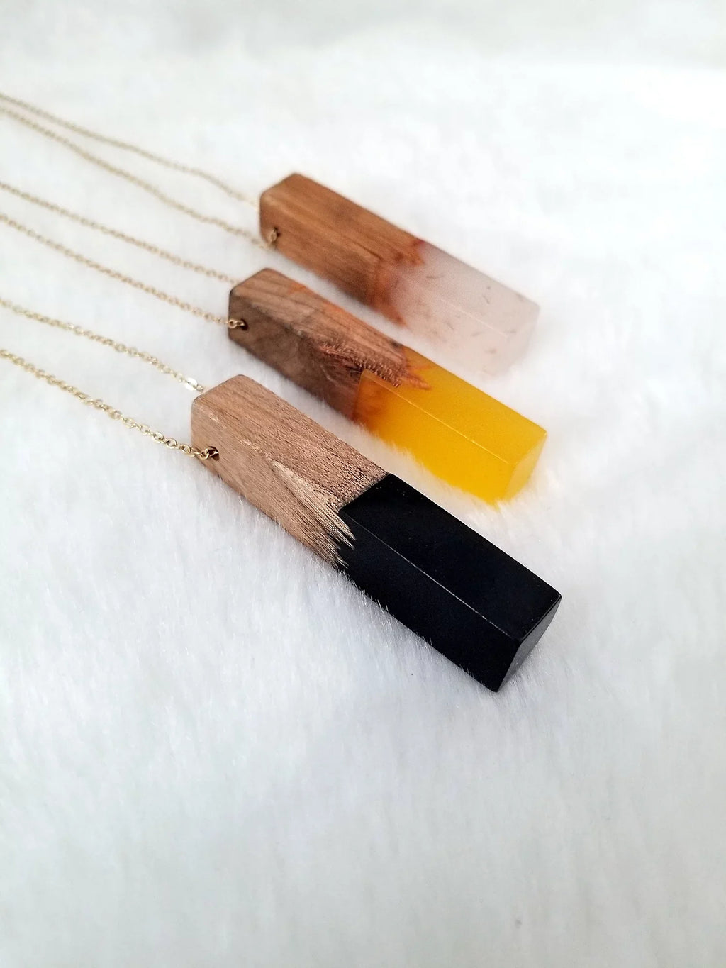 Blue Box Boutique Inc Yellow Resin Wooden Vertical Bar Pendant Necklace for Women | Wood Anniversary Gift