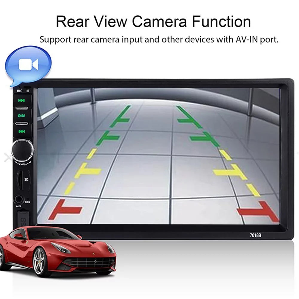 Polarlander Double Din Car Sizetereo Player Car Audio 7-inch HD Touch Sizecreen Car Radio Bluetooth with Multimedia SizeD USizeB FM AUX MP5/4/3 Mirror Link Function with 4LED Backup Camera