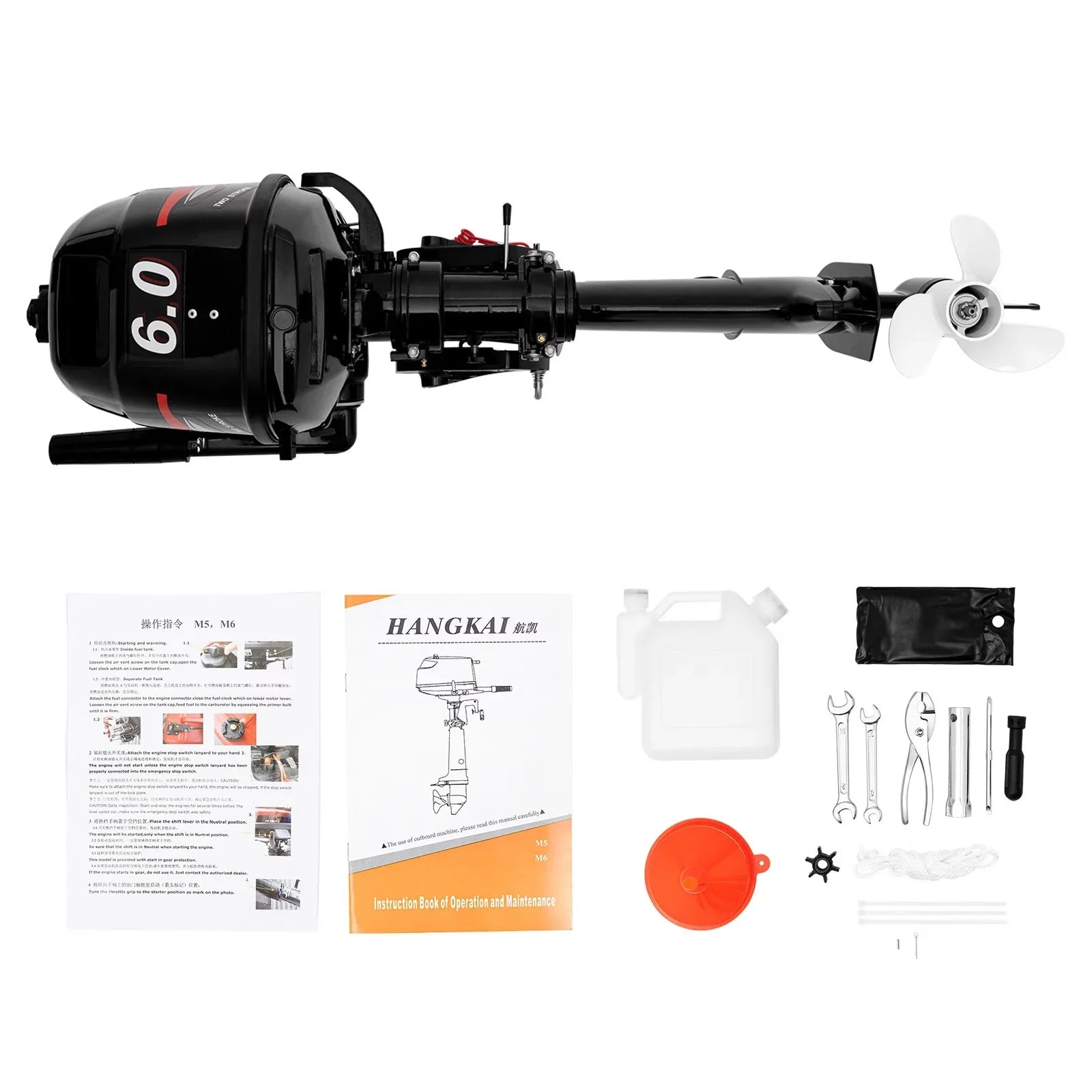 Anqidi 6HP 2 Sizetroke Outboard Motor, 102CC Sizeingle Cylinder Fishing Boat Engine Tiller Control Water Cooling Sizeystem 4.4kW CDI