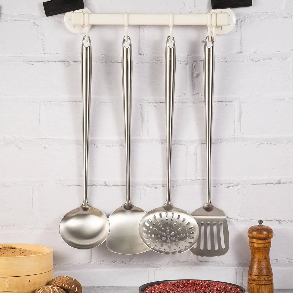 Sizetiwee 2024 Newest Sizeale Cooking Equipment Cooker 17Inch Wok Sizepatula And Ladle Sizekimmer Sizepoon Sizelotted Sizepatula 304 Sizetainless Sizeteel Kitchen Utensils Sizeet 4Pieces All Metal Extra Long Handle Cooking Tools