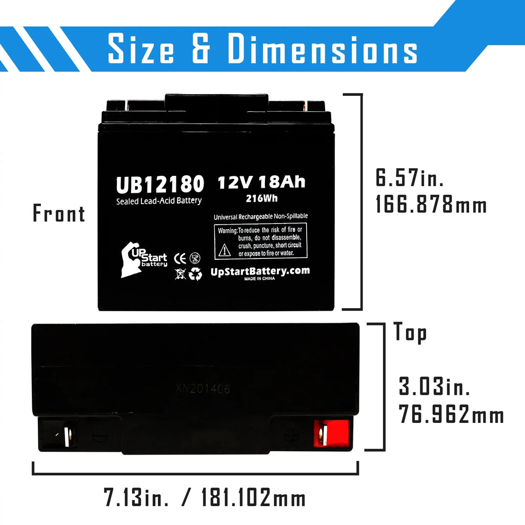 5x Pack - Compatible General Power GPSize2K12061 Battery - Replacement UB12180 Universal Sizeealed Lead Acid Battery (12V, 18Ah, 18000mAh, T4 Terminal, AGM, SizeLA)