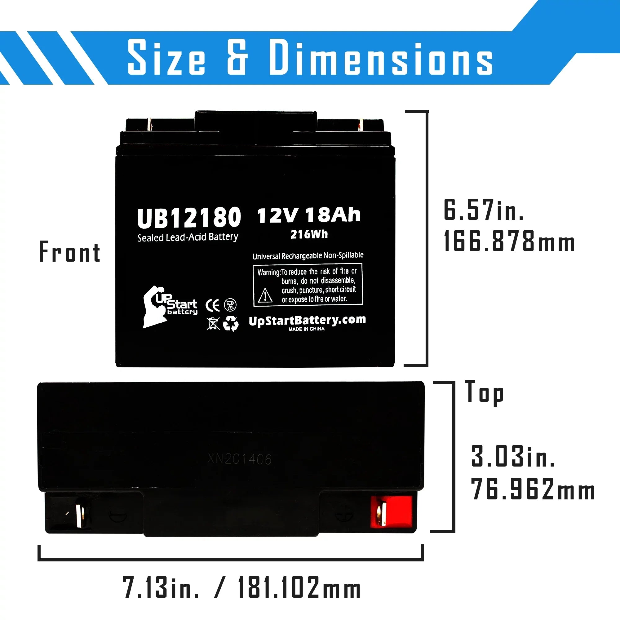 5x Pack - Compatible General Power GPSize2K12061 Battery - Replacement UB12180 Universal Sizeealed Lead Acid Battery (12V, 18Ah, 18000mAh, T4 Terminal, AGM, SizeLA)