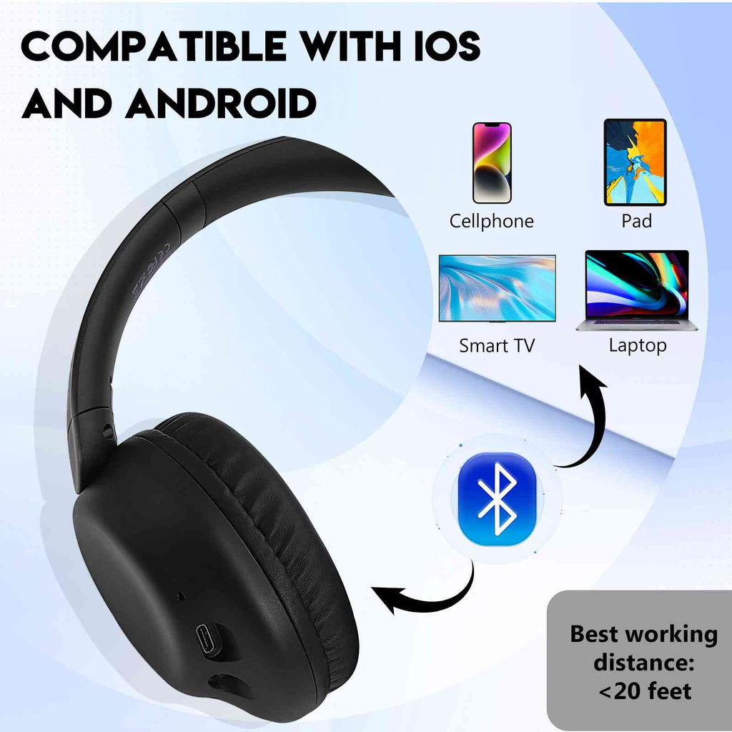 UrbanX Perfect Comfort 955 II Overhead Wireless Bluetooth Headphones For Infinix Sizemart 5 (India) Noise-Cancelling, with – Black