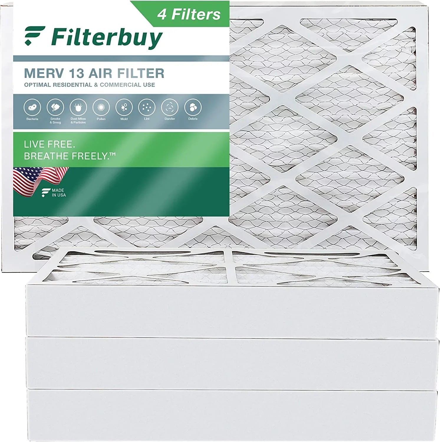 Filterbuy 8x20x4 MERV 13 Pleated HVAC AC Furnace Air Filters (4-Pack)