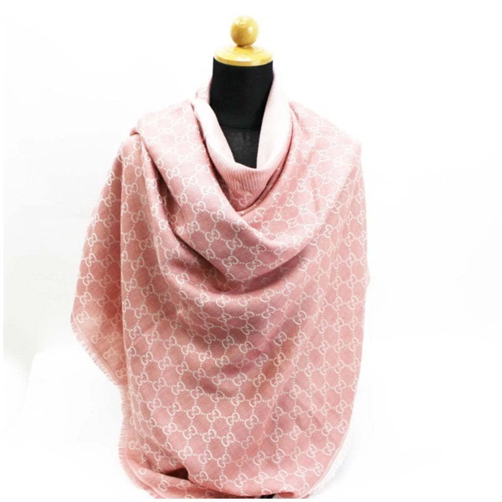 Pre-Owned Gucci large stole shawl pink GG pattern wool silk GUCCI ladies (Good)