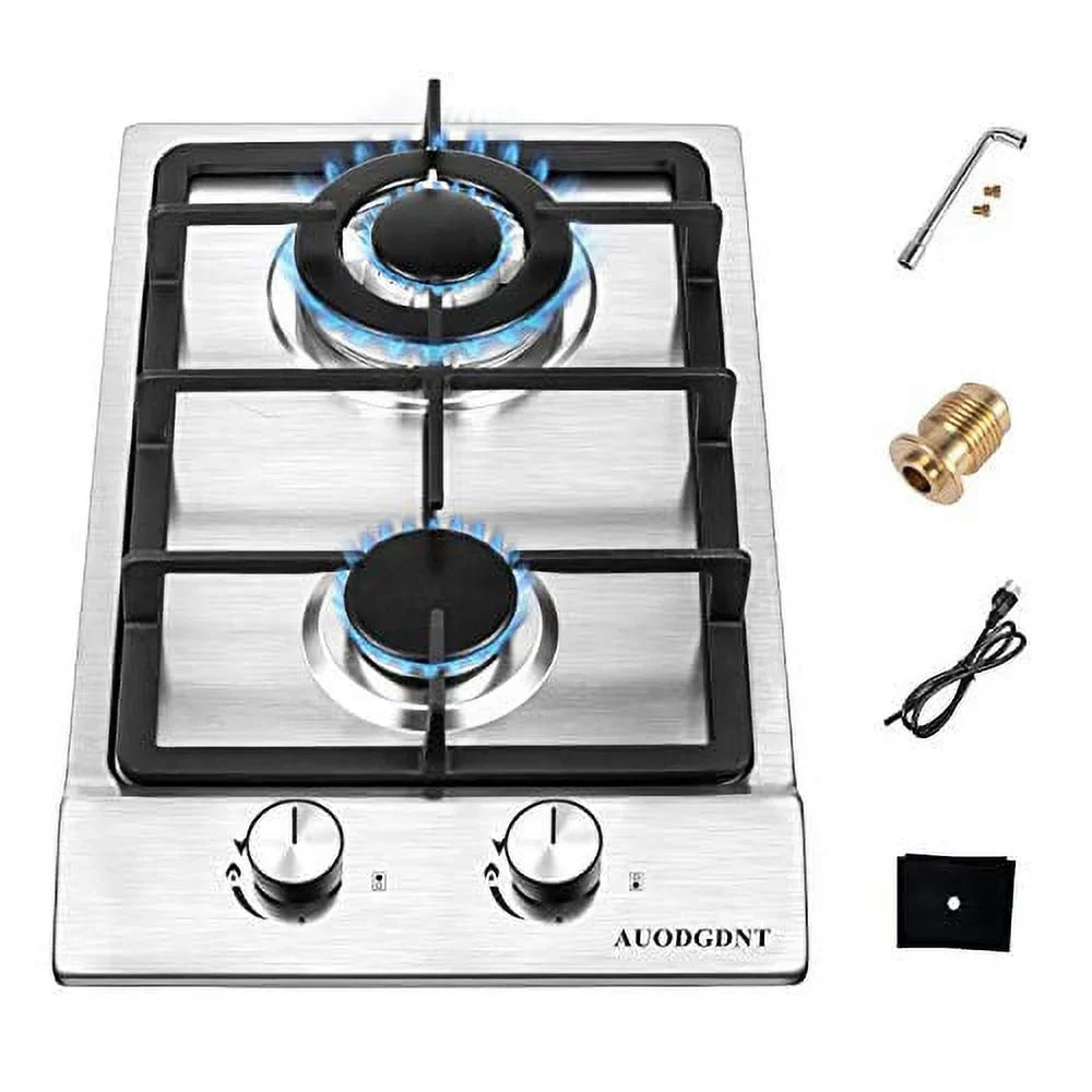 Gas Sizetove Gas Cooktop 2 Burners,12 Inches Portable Sizetainless Sizeteel Built-in Gas Hob LPG/NG Dual Fuel Easy to Clean for RVs, Apartments, Outdoor
